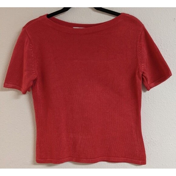 Women's TALBOTS Bright Pink Cotton/Rayon Blend Boatneck Short Sleeve Sweater SM - Picture 1 of 6